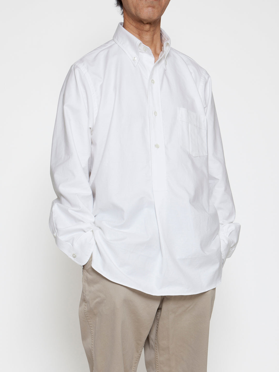 8.10 ONLINE STORE NEW ITEM / WHITE COLLAR PULLOVER WORK SHIRT