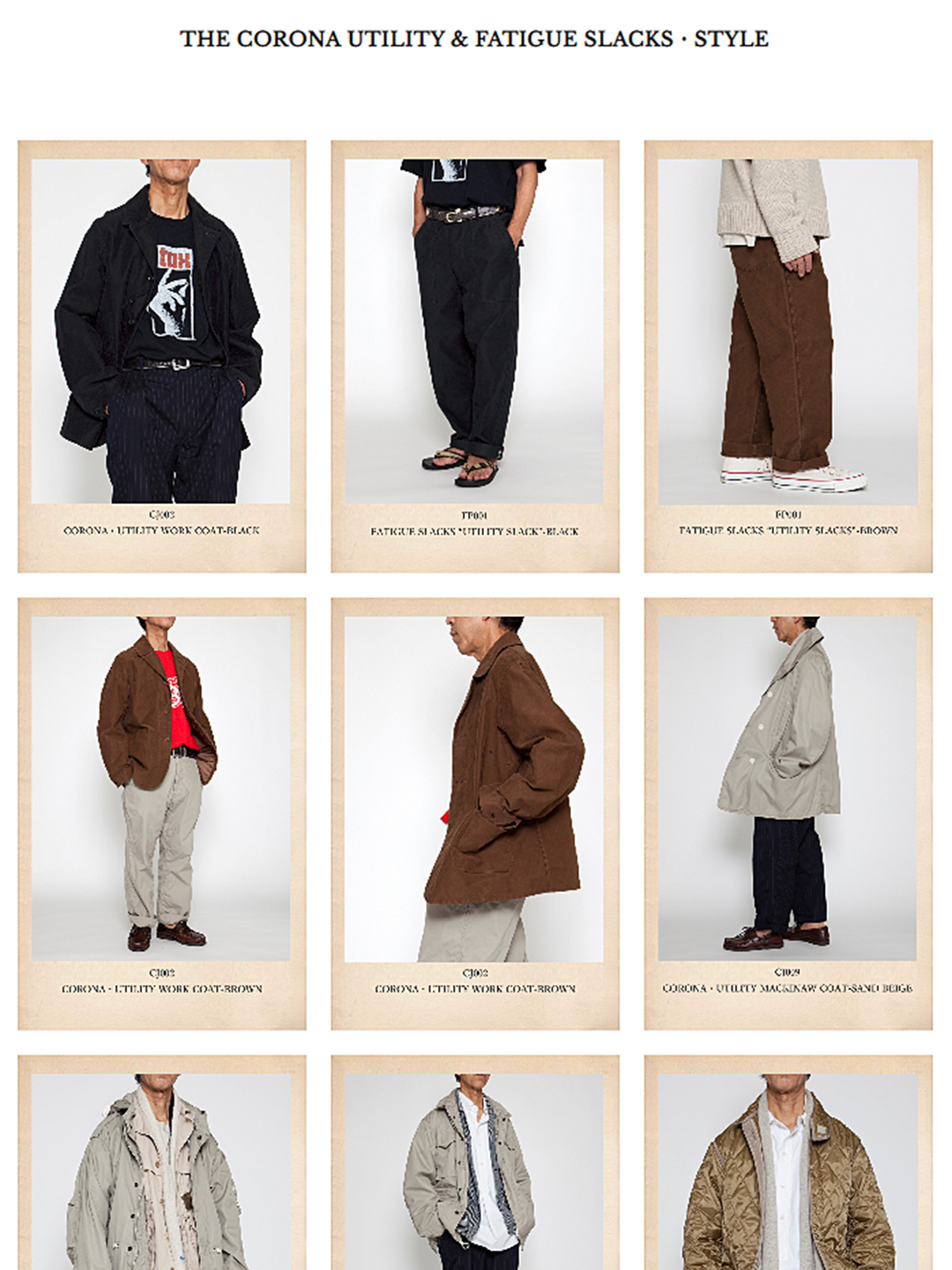 THE CORONA UTILITY & FATIGUE SLACKS・2022FW CATALOG