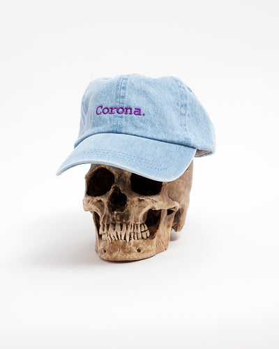 THE CORONA UTILITY・CORONA LOGO EMBROIDERY CAP / Light Denim × Purple Embroidery