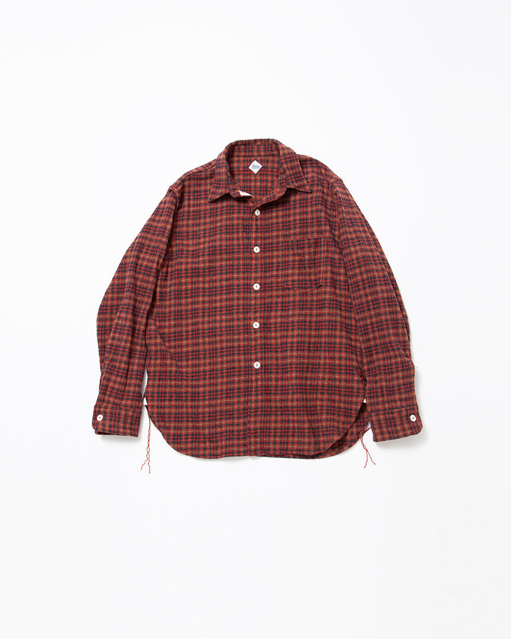 CS001 - NAVY 1POCKET SHIRT / Red × Brown