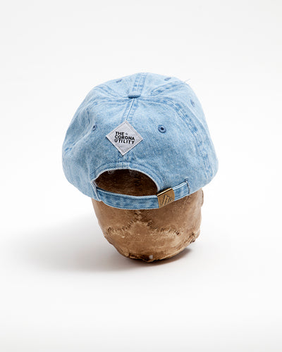 THE CORONA UTILITY・CORONA LOGO EMBROIDERY CAP / Light Denim × Purple Embroidery