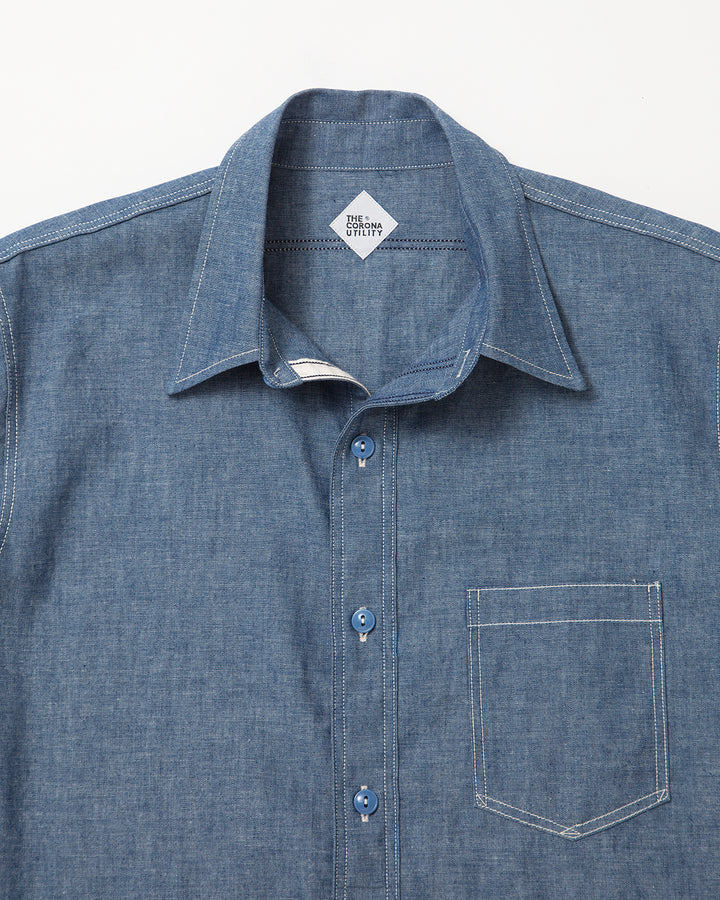 THE CORONA UTILITY - CS001・NAVY 1POCKET SHIRT / Blue Chambray