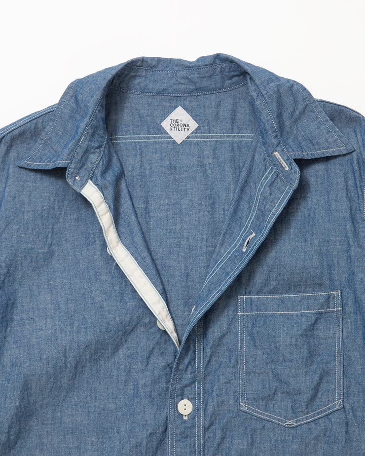 CS001S - NAVY 1POCKET SHORT SLEEVE SHIRT / Blue Chambray