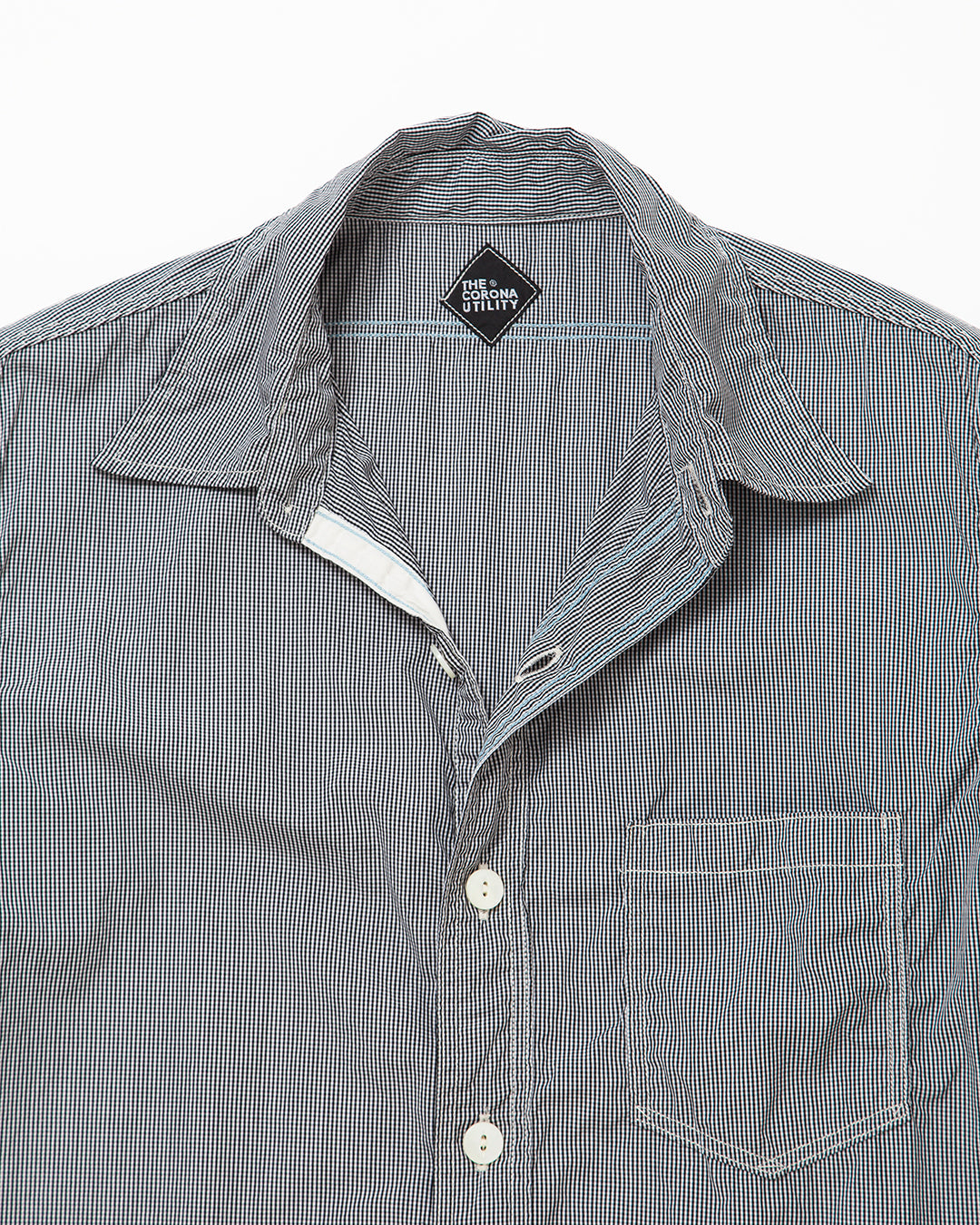 CS001S - NAVY 1POCKET SHORT SLEEVE SHIRT / Monotone Baby Gingham Check