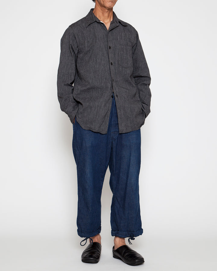 CS001 - NAVY 1POCKET SHIRT / Top Black Chambray