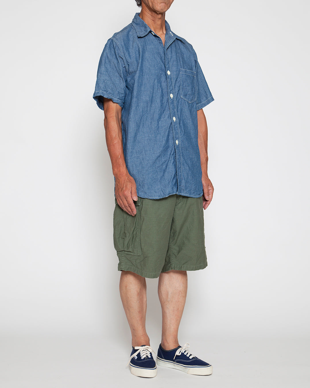 CS001S - NAVY 1POCKET SHORT SLEEVE SHIRT / Blue Chambray