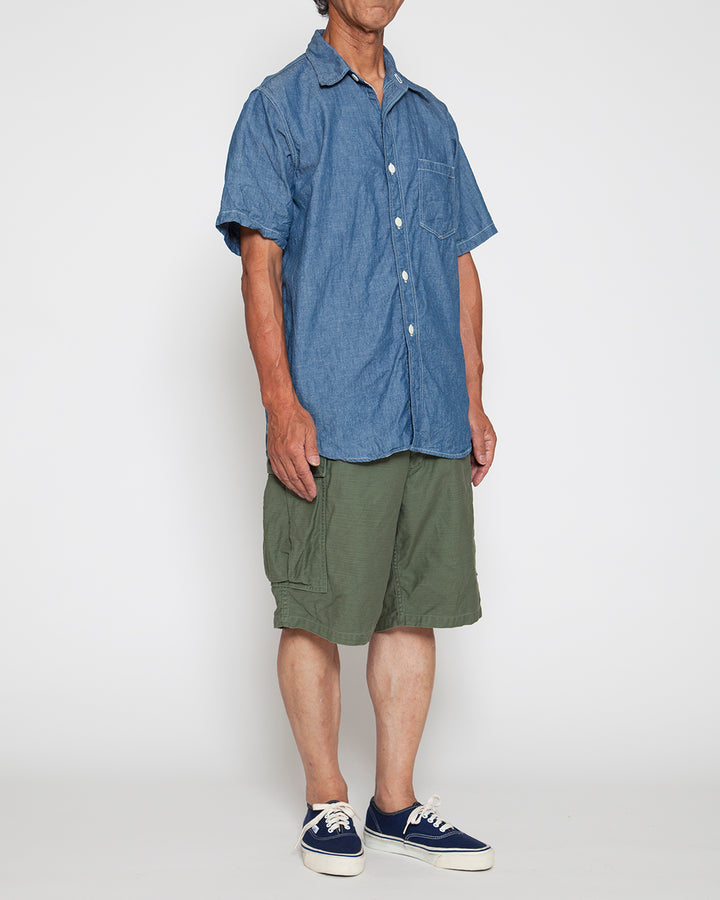 CS001S - NAVY 1POCKET SHORT SLEEVE SHIRT / Blue Chambray