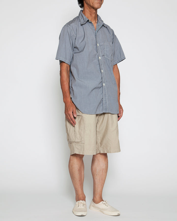 CS001S - NAVY 1POCKET SHORT SLEEVE SHIRT / Monotone Baby Gingham Check