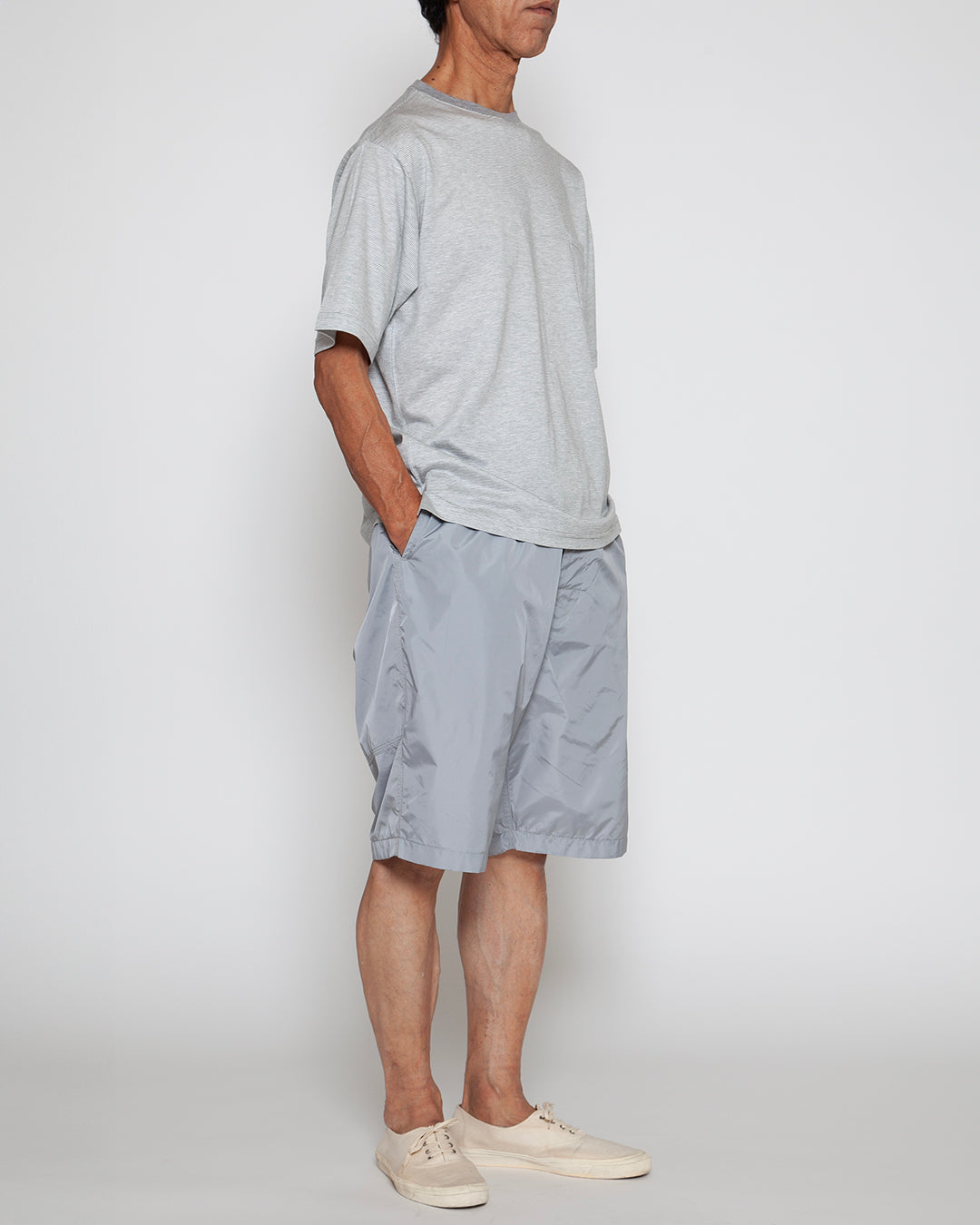 CC010  - BASIC POCKET TEE / Top Grey × White