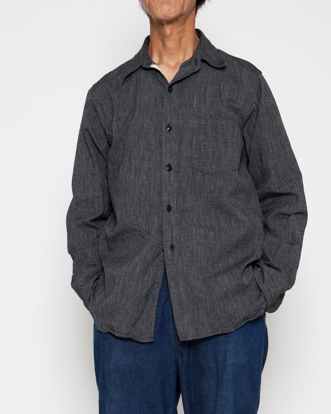 CS001 - NAVY 1POCKET SHIRT / Top Black Chambray