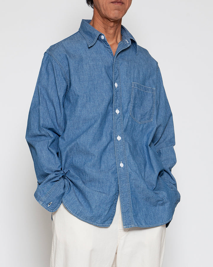 CS001 - NAVY 1POCKET SHIRT / Blue Chambray w/ Bio-wash