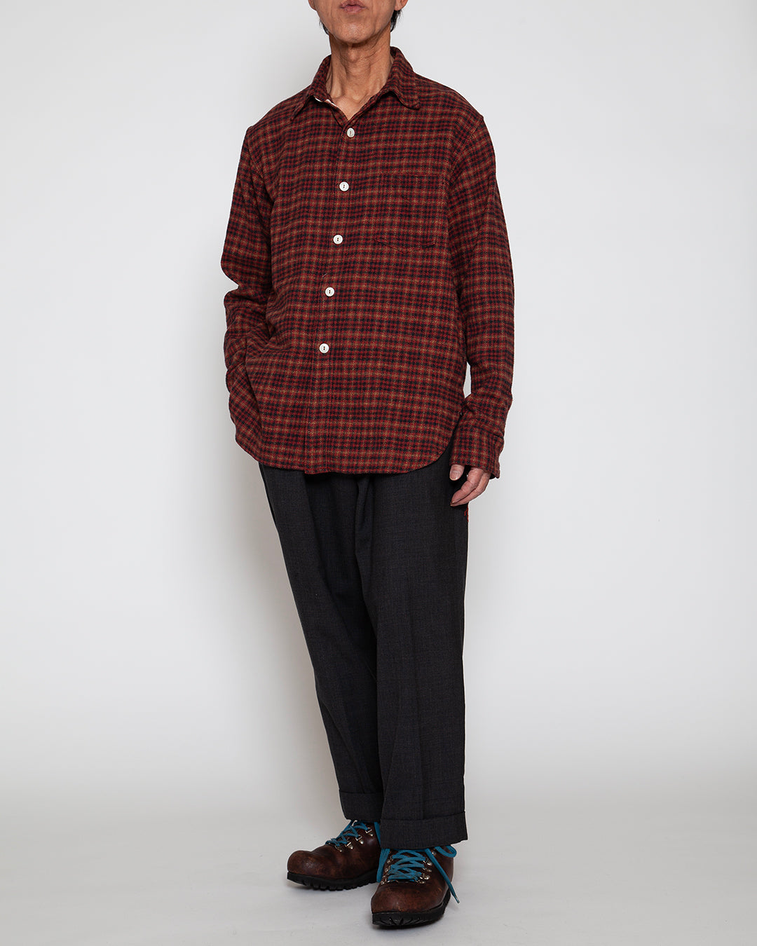 CS001 - NAVY 1POCKET SHIRT / Red × Brown