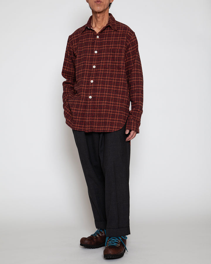 CS001 - NAVY 1POCKET SHIRT / Red × Brown