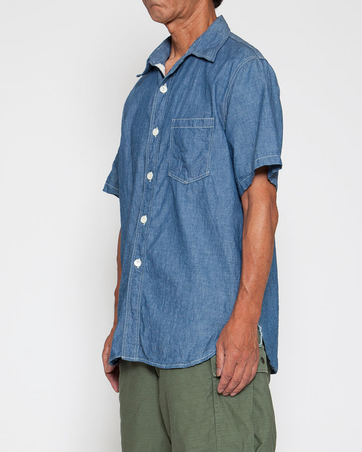CS001S - NAVY 1POCKET SHORT SLEEVE SHIRT / Blue Chambray