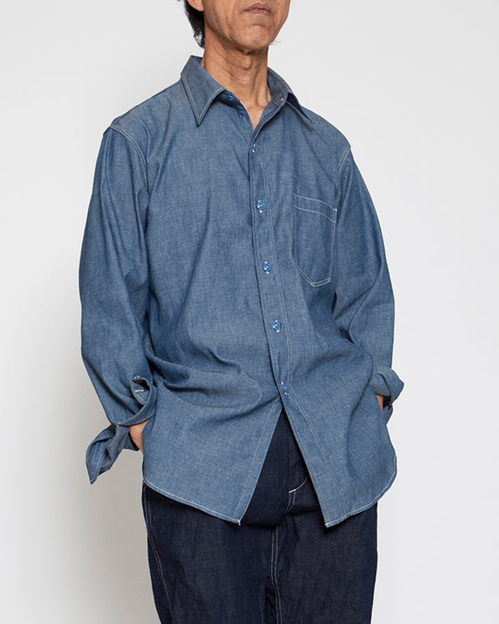 THE CORONA UTILITY - CS001・NAVY 1POCKET SHIRT / Blue Chambray