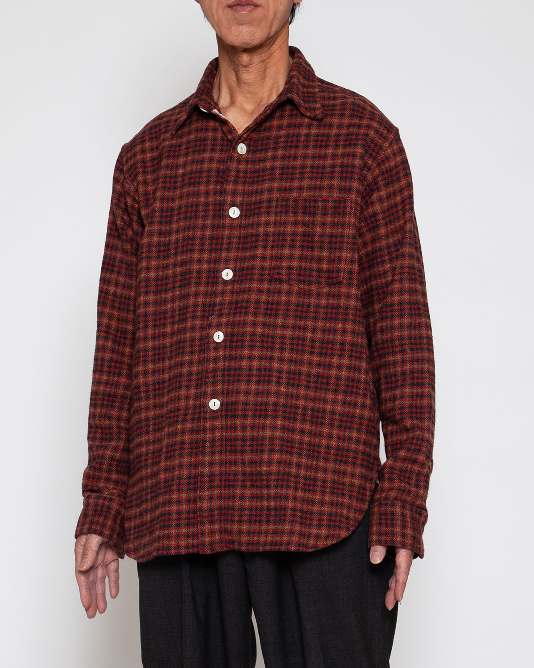 CS001 - NAVY 1POCKET SHIRT / Red × Brown