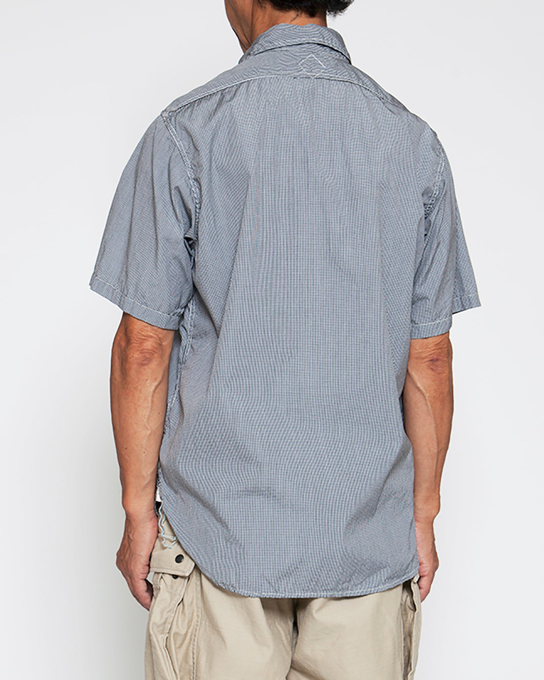 CS001S - NAVY 1POCKET SHORT SLEEVE SHIRT / Monotone Baby Gingham Check