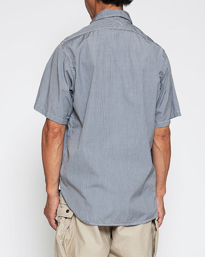 CS001S - NAVY 1POCKET SHORT SLEEVE SHIRT / Monotone Baby Gingham Check