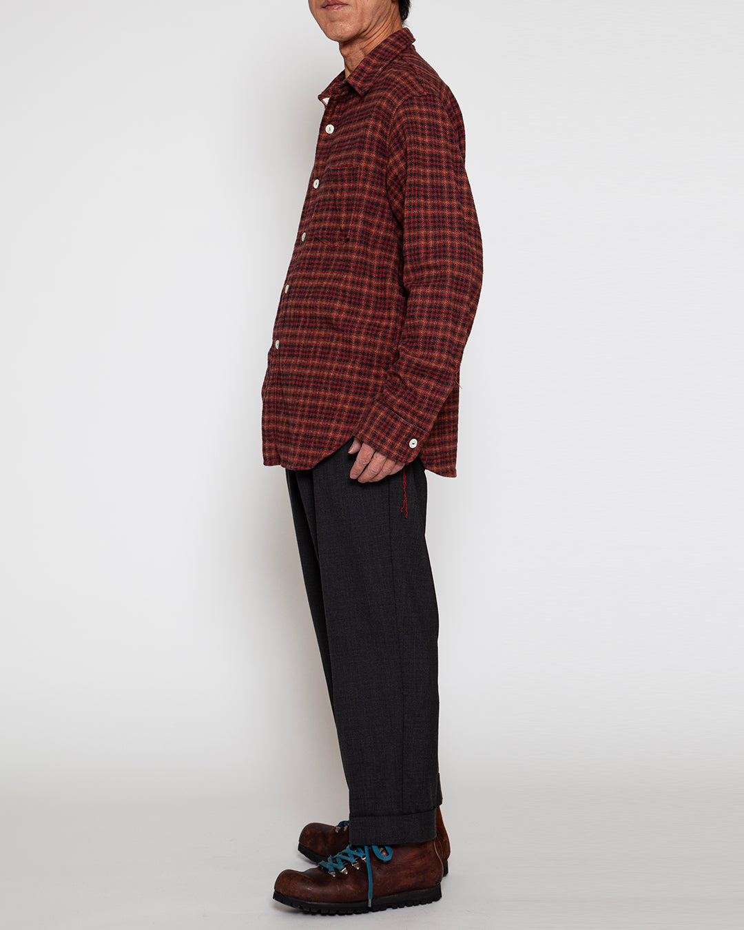 CS001 - NAVY 1POCKET SHIRT / Red × Brown