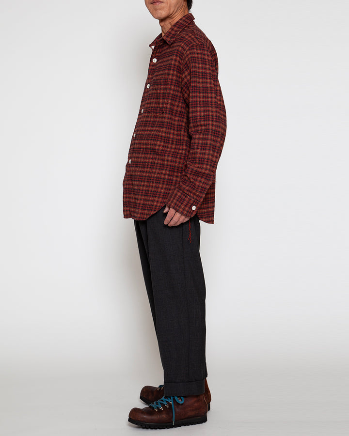 CS001 - NAVY 1POCKET SHIRT / Red × Brown