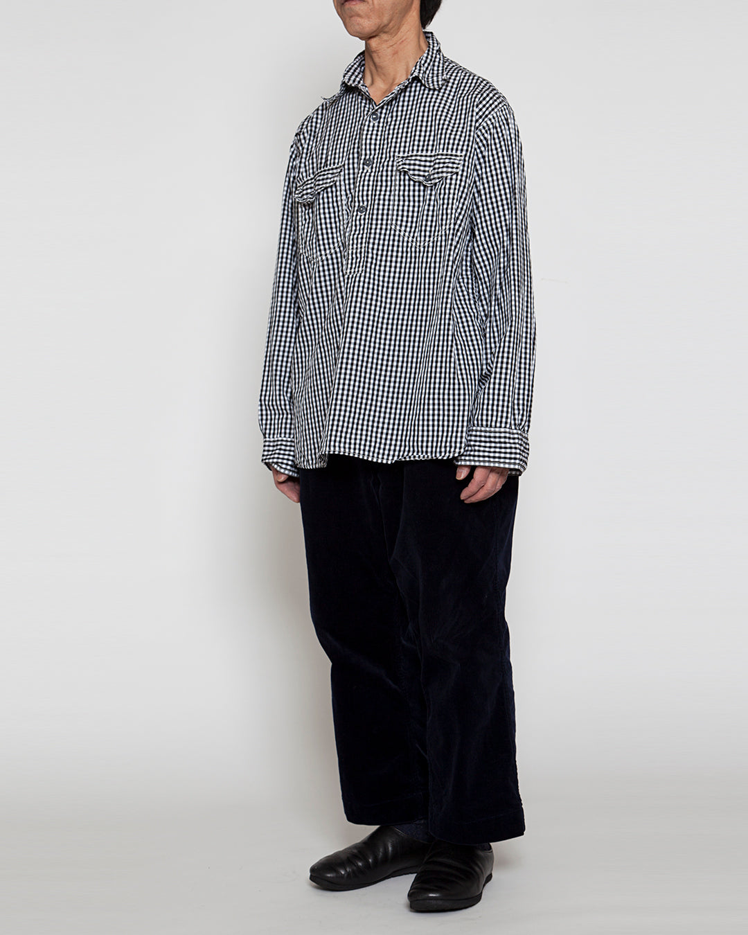 CS003・NAVY PULLOVER SHIRT / Monotone Gingham Check