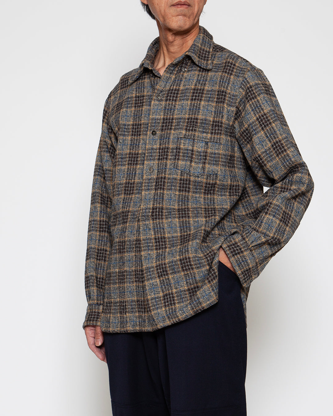 CS005 - W.C.W SHIRT PULLOVER / Grey × Brown