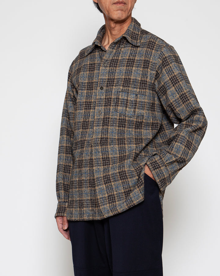 CS005 - W.C.W SHIRT PULLOVER / Grey × Brown