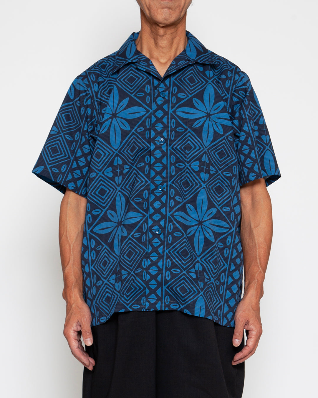 CS097 - FRENCH CAFE SHIRT S/S / Charcoal Grey × Blue
