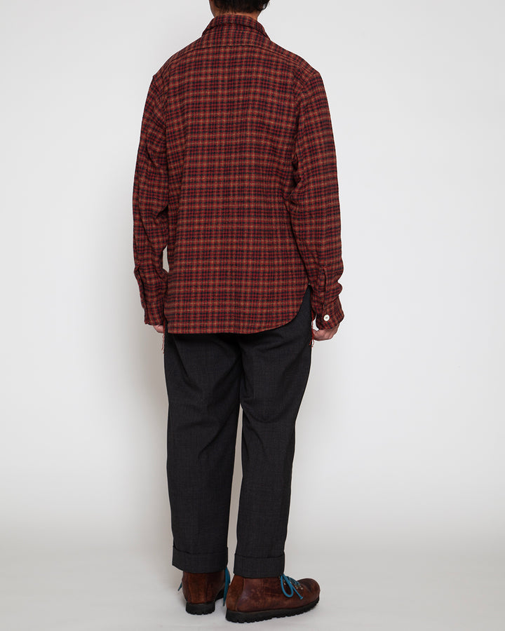 CS001 - NAVY 1POCKET SHIRT / Red × Brown