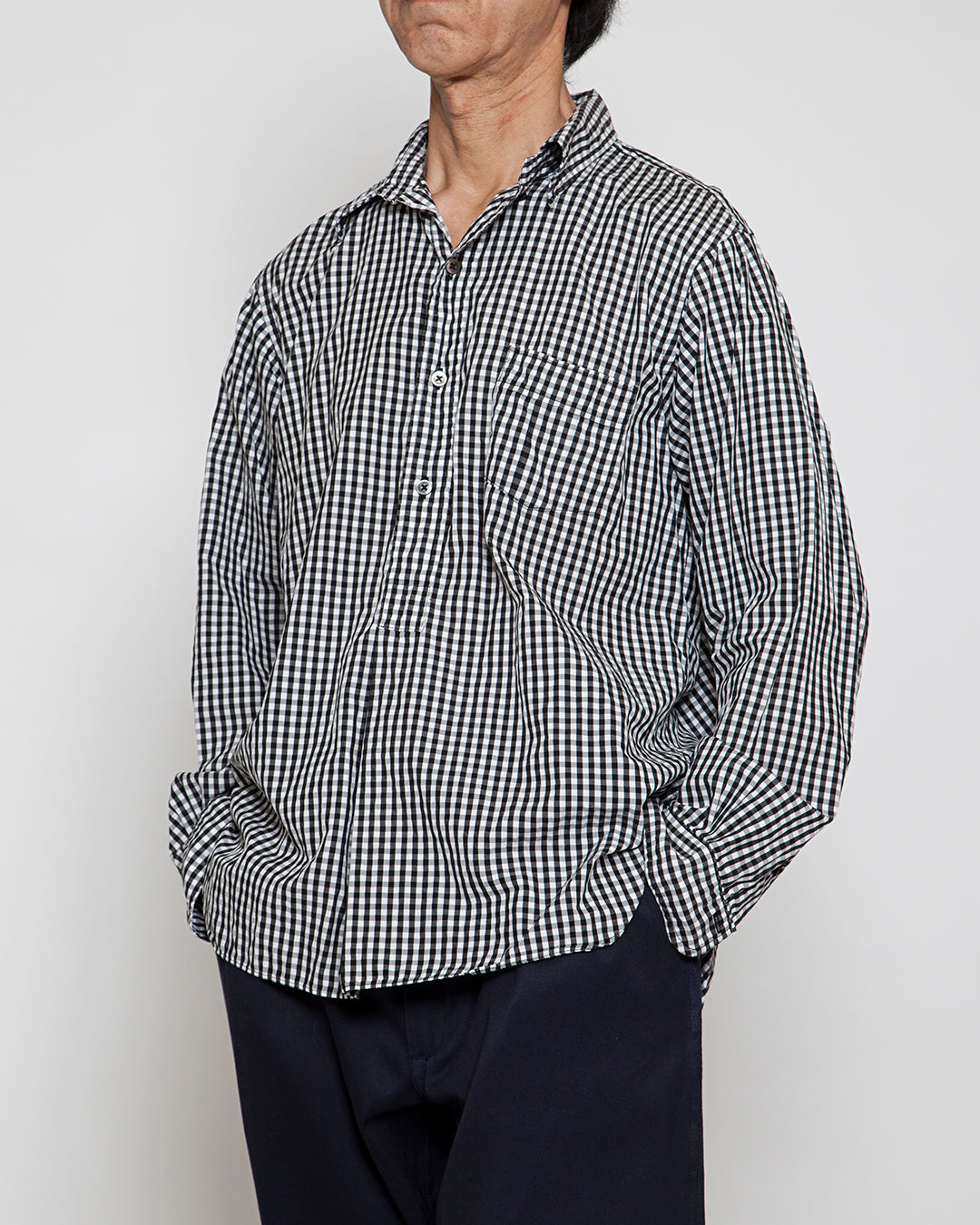 CS005・WHITE COLLAR WORK SHIRT / Black × White