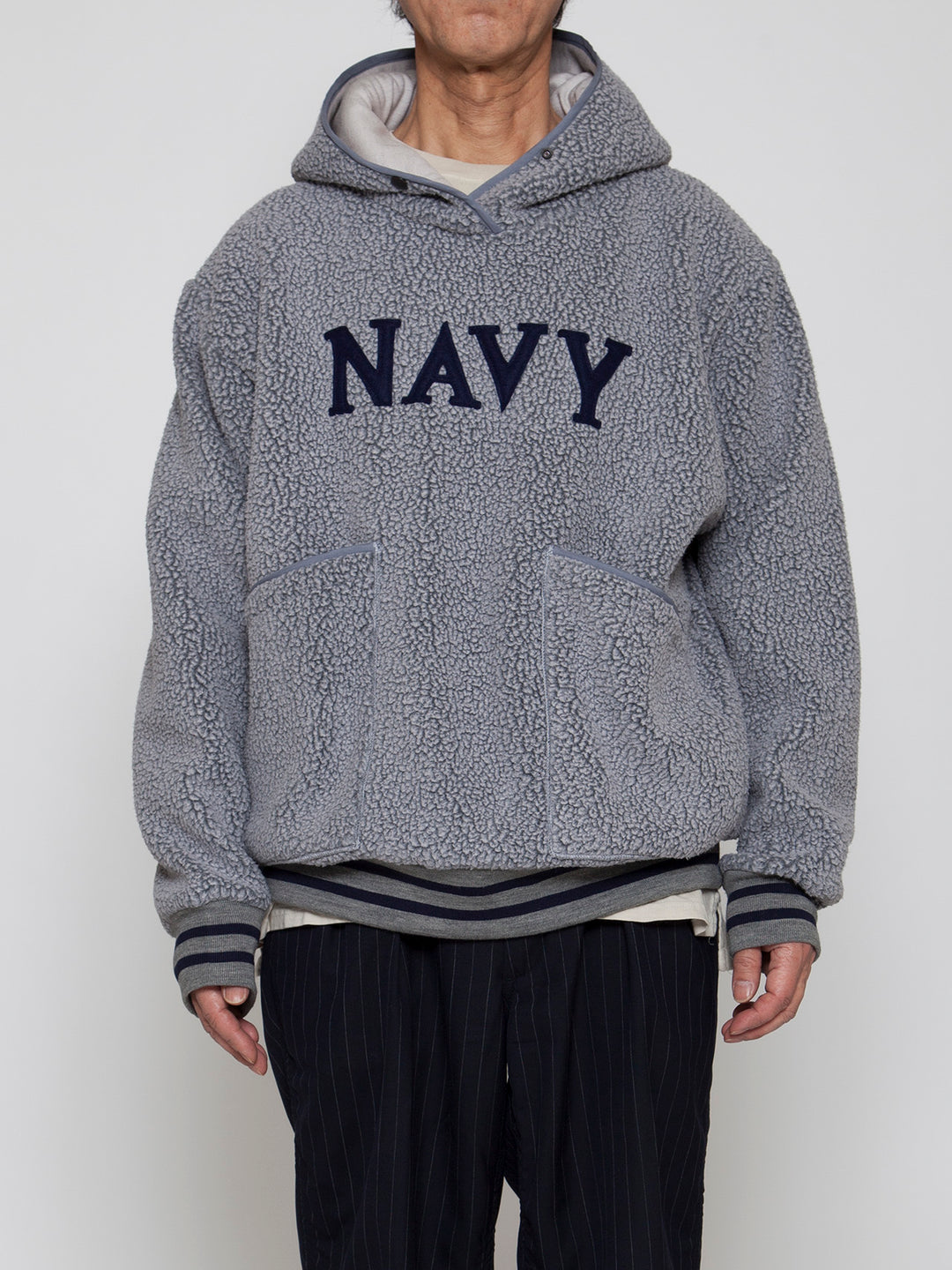 CJ013・NAVY Athletic Parka / POLARTEC Heavy Boa Fleece w/"NAVY" Felt - Grey