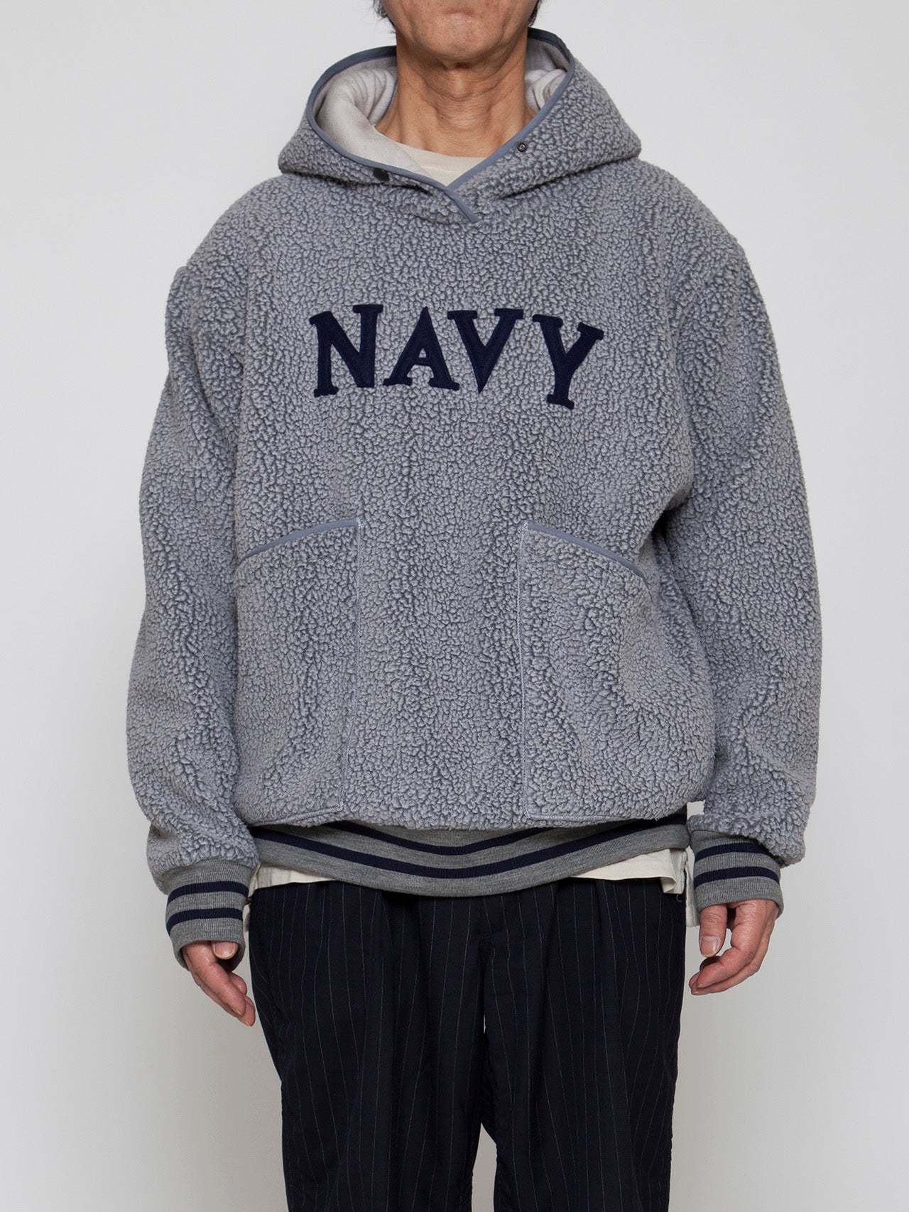 CJ013 - CORONA・NAVY Athletic Parka / POLARTEC Heavy Boa Fleece w/"NAVY" Felt - Grey