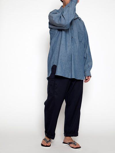 CS005 - CORONA・White Collar Work Shirt / Cotton Blue Chambray