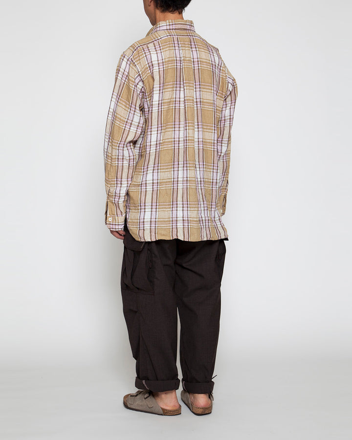 CS005・White Collar Pullover Work Shirt / Khaki × Pink