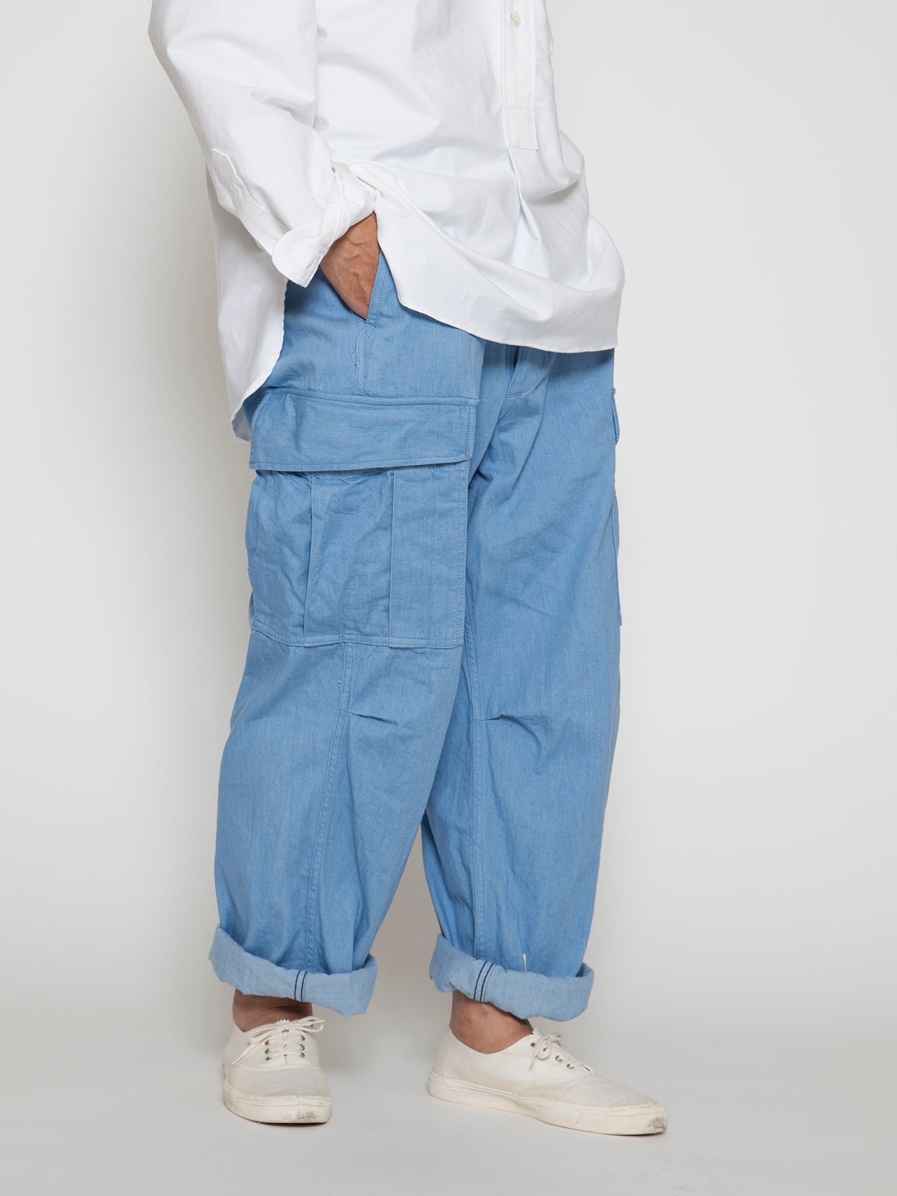 FP006E - FATIGUE SLACKS "JUNGLE EASY SLACKS" / Bleached Denim