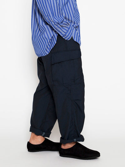 FP006 - FATIGUE SLACKS "JUNGLE SLACKS" / TR Stripe Oxford - Grey Pinstripe on Navy
