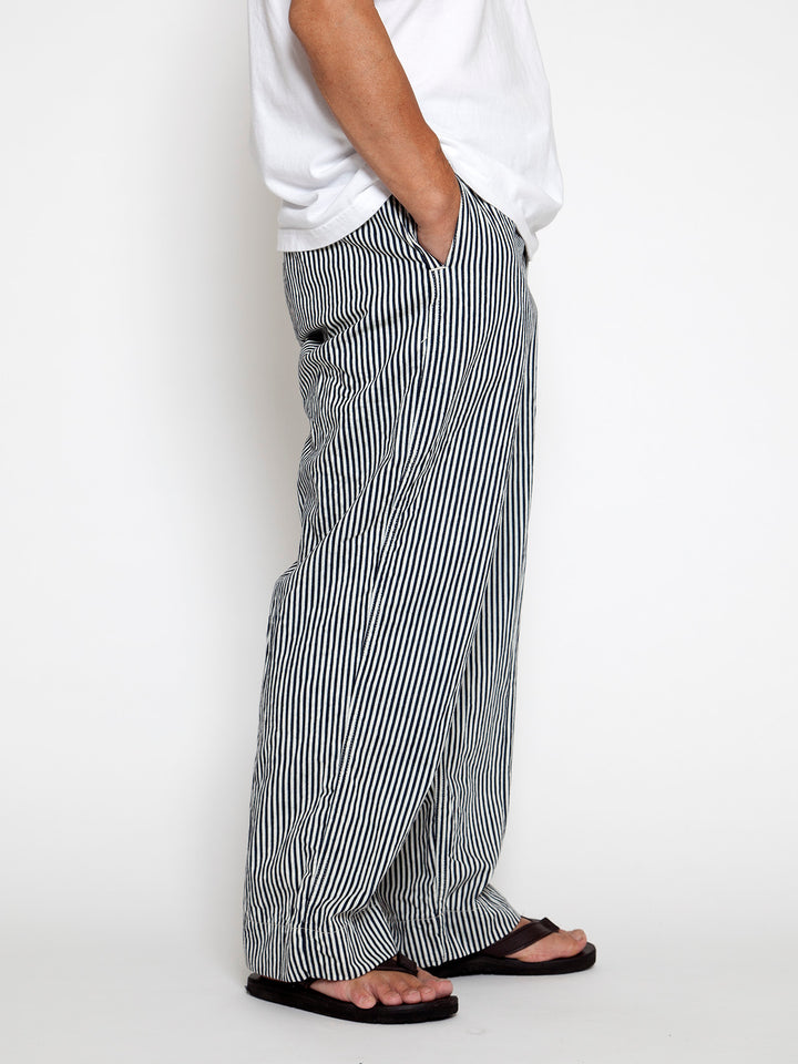 FP018・"UTILITY EASY SLACKS" / High Density Hickory Stripe - Indigo × Natural
