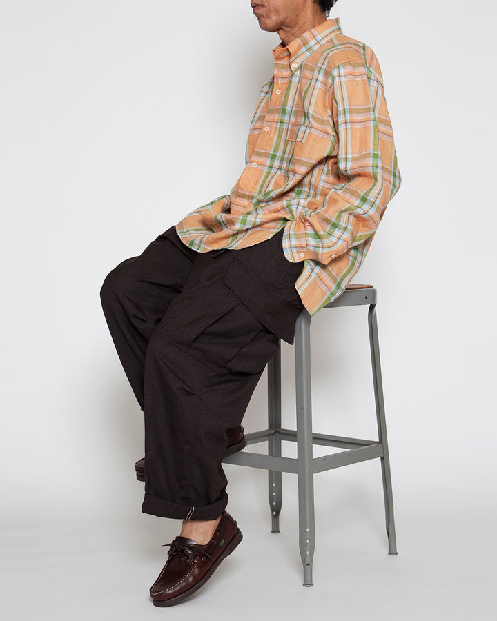 CS005・White Collar Pullover Work Shirt / Orange × Green