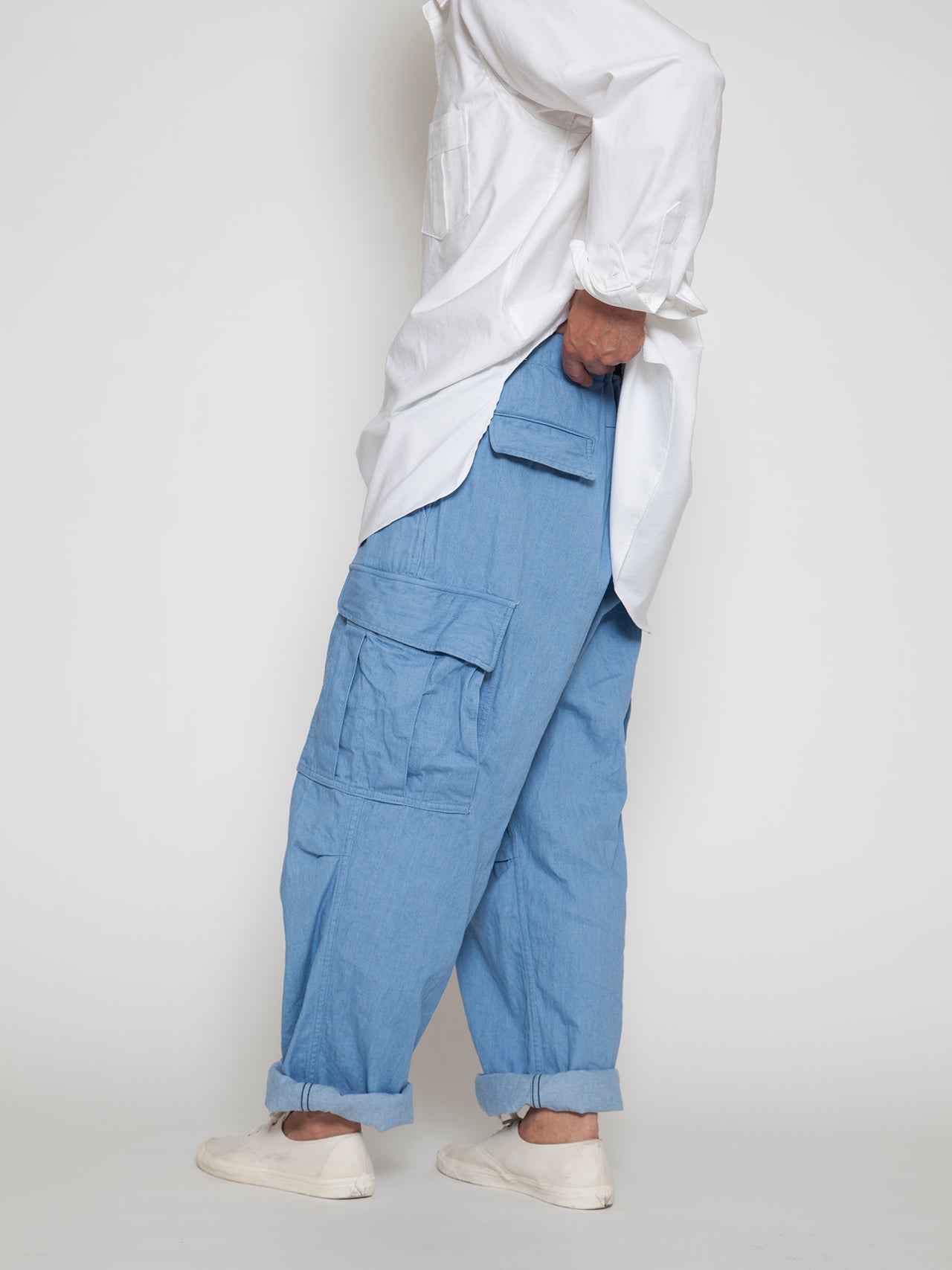FP006E - FATIGUE SLACKS "JUNGLE EASY SLACKS" / Bleached Denim