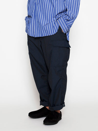 FP006 - FATIGUE SLACKS "JUNGLE SLACKS" / TR Stripe Oxford - Grey Pinstripe on Navy
