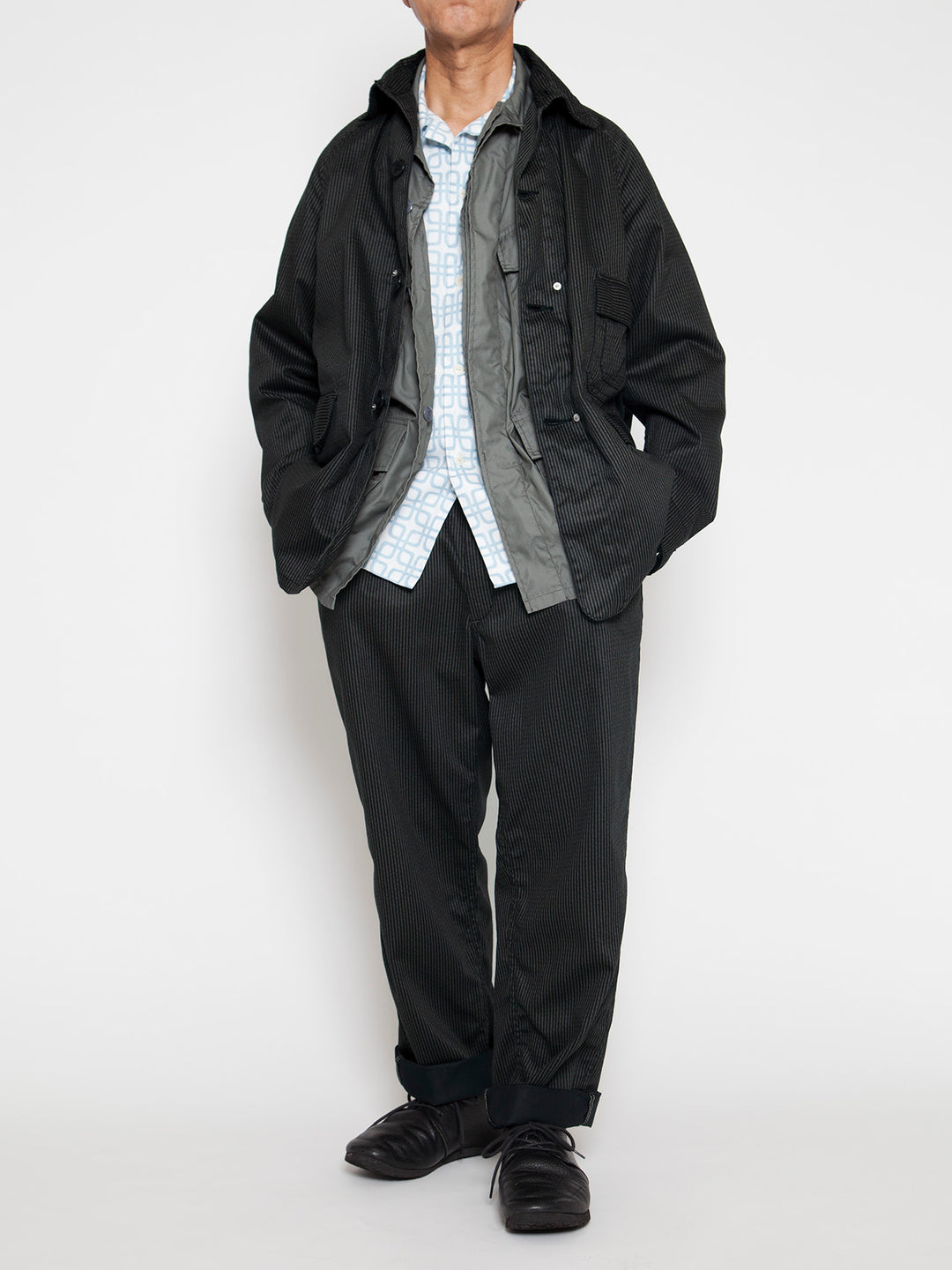 CJ001・Utility Game Jacket / Black Key Stripe - Grey Stripe on Black