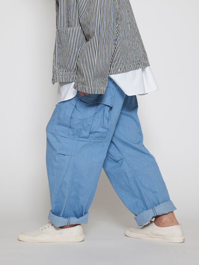 FP006E - FATIGUE SLACKS "JUNGLE EASY SLACKS" / Bleached Denim