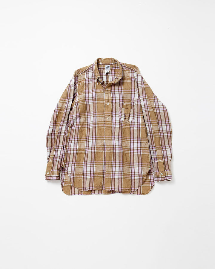 CS005・White Collar Pullover Work Shirt / Khaki × Pink