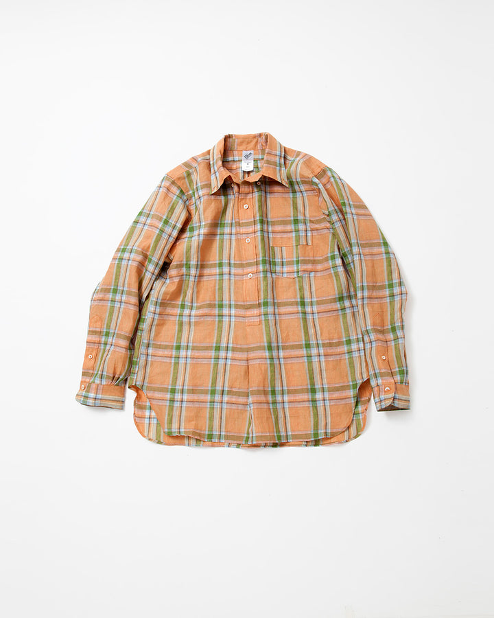 CS005・White Collar Pullover Work Shirt / Orange × Green