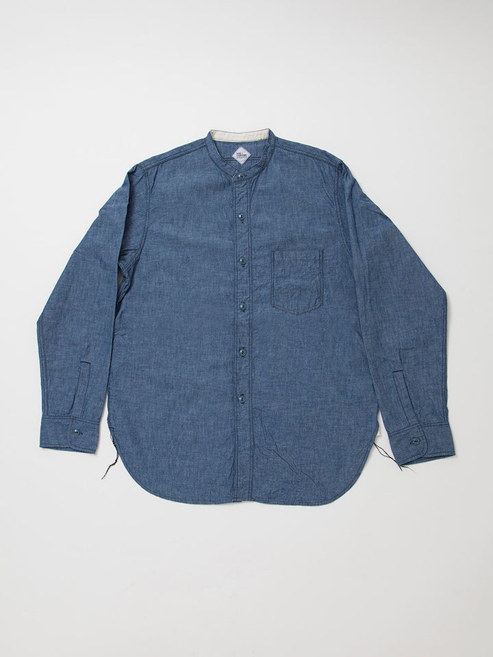 CS099・NAVY 1pocket Band Collar Shirt / Cotton Blue Chambray