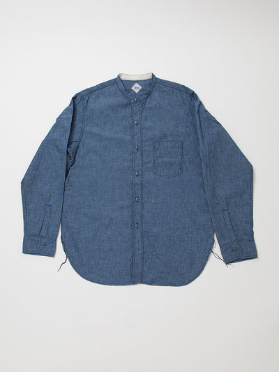 CS099 - CORONA・NAVY 1pocket Band Collar Shirt / Cotton Blue Chambray