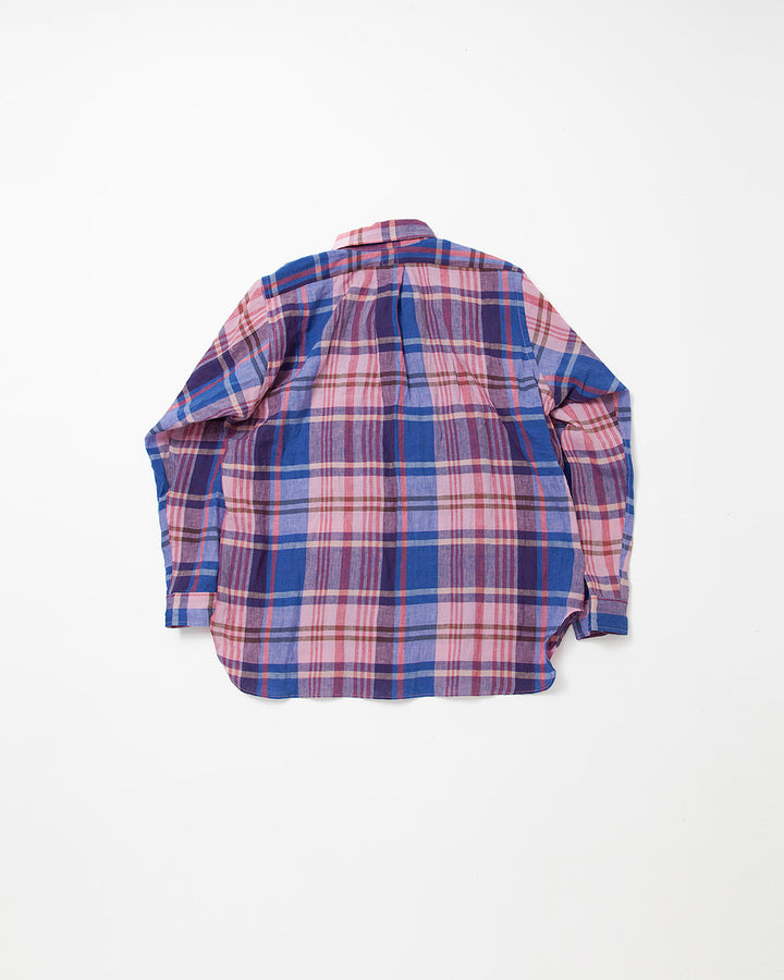 CS005・White Collar Pullover Work Shirt / Pink × Blue