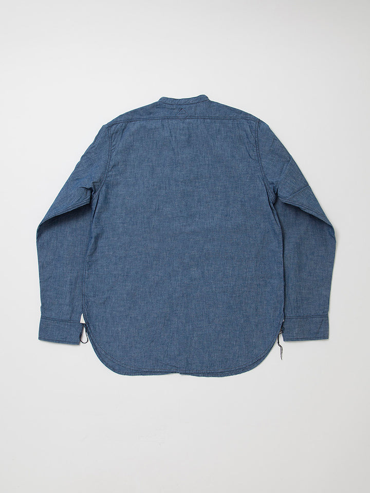 CS099・NAVY 1pocket Band Collar Shirt / Cotton Blue Chambray