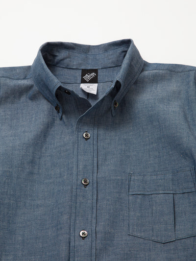 CS005 - CORONA・White Collar Work Shirt / Cotton Blue Chambray