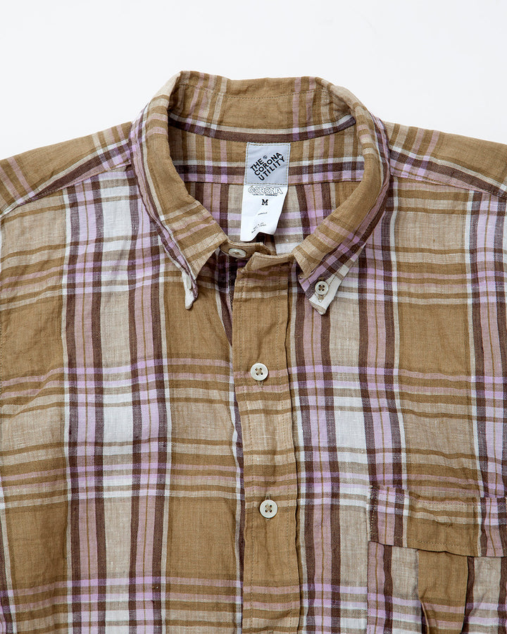 CS005・White Collar Pullover Work Shirt / Khaki × Pink